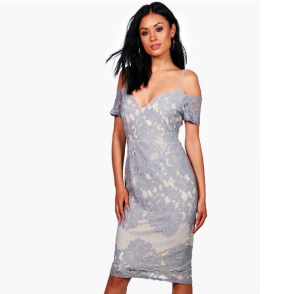 chinese dress ladies Women's Flyxie Gathered Open Shoulder Lace Midi Dress S/M/L/Customize Beige/White/White/Beige Mean Blvd, Beige / S main image 1